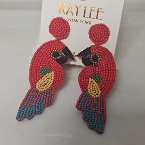 Kay Lee Red Parrot Beaded Earrings